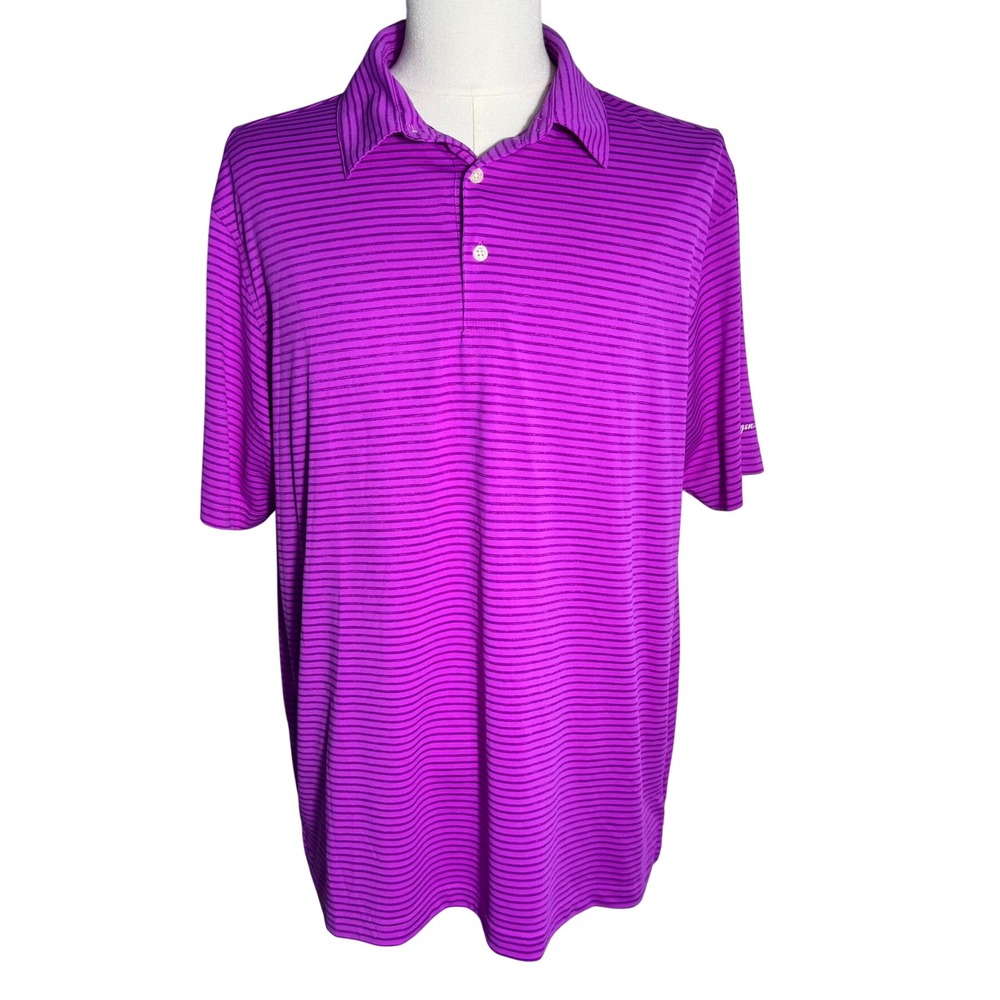 WALTER HAGEN Men's XL Bright Purple Pink Striped Short‎ Sleeve Golf Polo Shirt